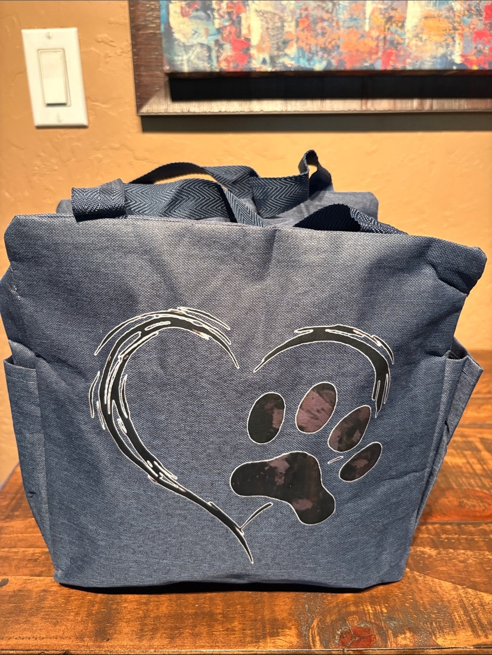 NEW Denim Look Nylon Heart & Pawprint Insulated Cooler Bag